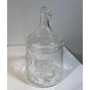 Apothecary Jar Embossed Eagle Clear Glass Lid Textured Vintage Style